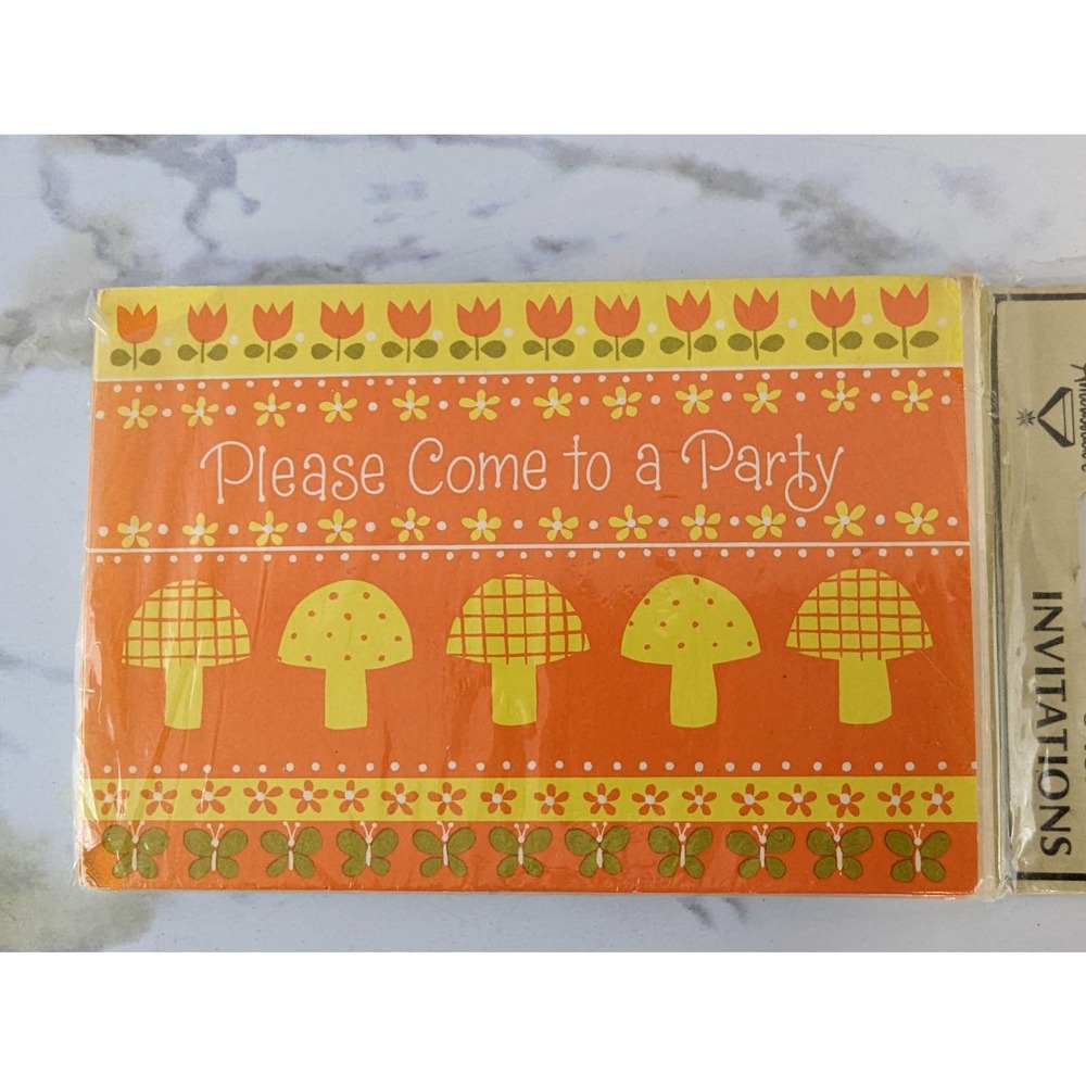 Vintage Ambassador Party Invitations Mushrooms and Butterflies - 2 NEW packs